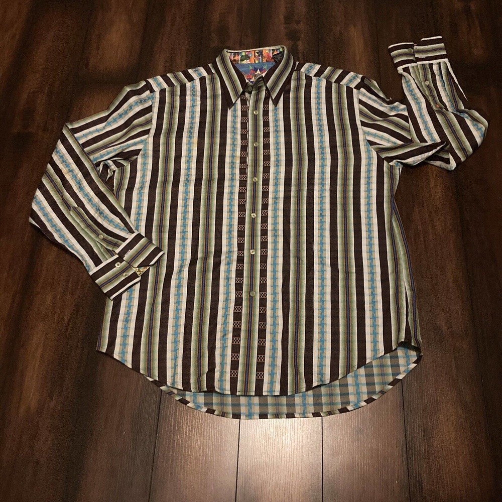 Robert Graham XL Flip Cuff Striped Button Down Long Sleeve Abstract Shirt Men’s